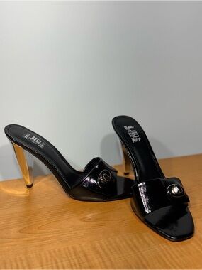 Jennifer Lopez Y2K Black patent mule pink chrome heels size 8.5